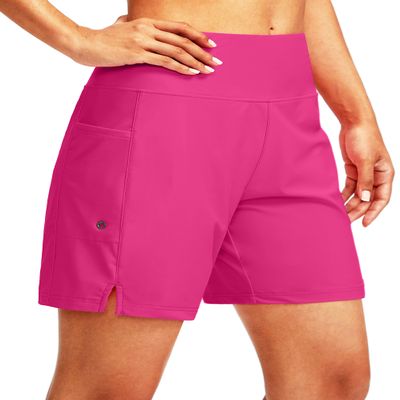 G Gradual Women's 7" Long Swim Board Shorts High Waisted Quick Dry Beach Swimming Shorts for Women with Liner Pockets(Rosy,L)