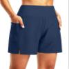 G Gradual Women's 7" Long Swim Board Shorts High Waisted Quick Dry Beach Swimming Shorts for Women with Liner Pockets(Dark Blue,XXL) view 1