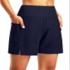 G Gradual Women's 7" Long Swim Board Shorts High Waisted Quick Dry Beach Swimming Shorts for Women with Liner Pockets(Navy,S) view 1