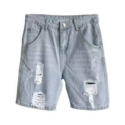 Men's Ripped Slim Leisure Jean Shorts Denim Straight Shorts Light Blue Classic Distressed Shorts with Pockets (Light Blue,29)