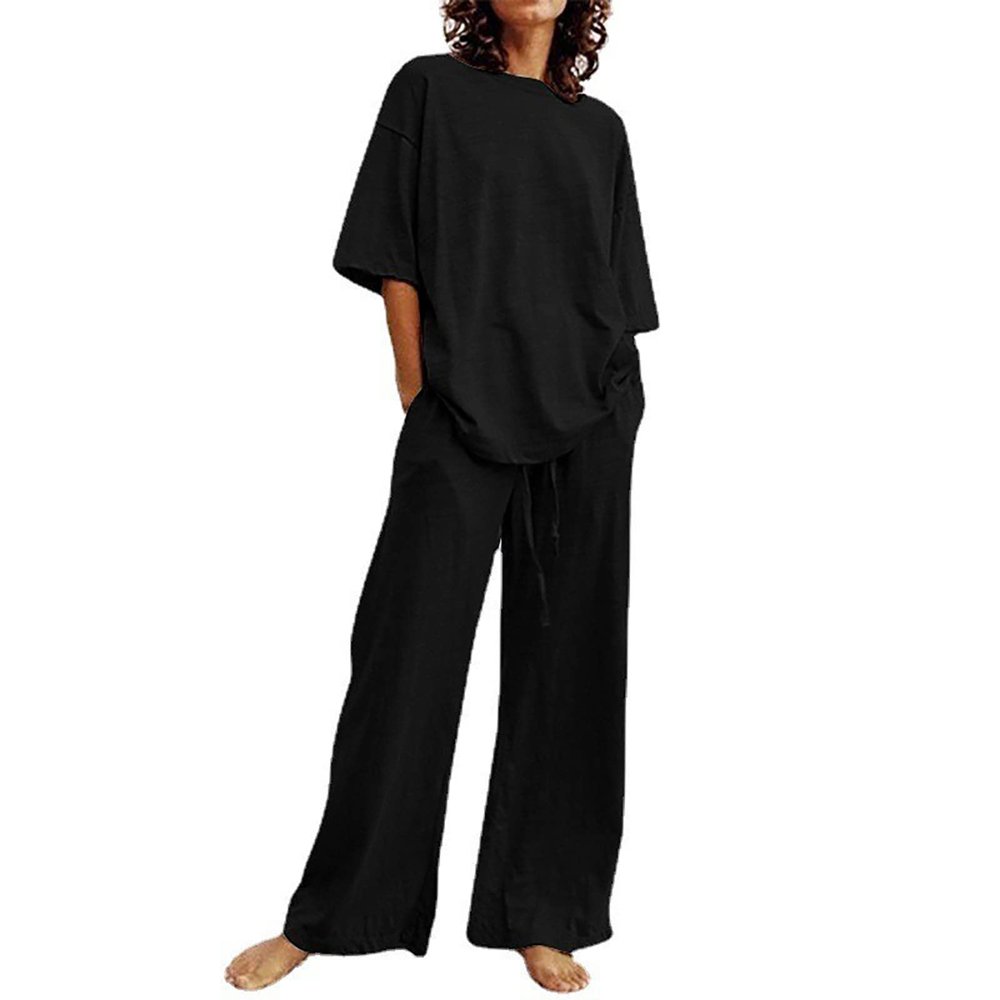 2 Piece Cotton Linen Outfits for Women Summer Dressy Business Work Suits Streetwear Button Down Tops and Pants Suit
