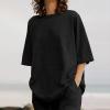 2 Piece Cotton Linen Outfits for Women Summer Dressy Business Work Suits Streetwear Button Down Tops and Pants Suit view 4