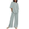 2 Piece Cotton Linen Outfits for Women Summer Dressy Business Work Suits Streetwear Button Down Tops and Pants Suit view 1