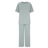 2 Piece Cotton Linen Outfits for Women Summer Dressy Business Work Suits Streetwear Button Down Tops and Pants Suit view 3