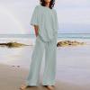 2 Piece Cotton Linen Outfits for Women Summer Dressy Business Work Suits Streetwear Button Down Tops and Pants Suit view 4