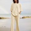 2 Piece Cotton Linen Outfits for Women Summer Dressy Business Work Suits Streetwear Button Down Tops and Pants Suit view 3