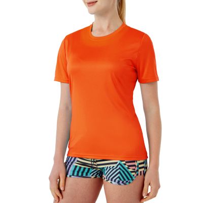 SG Edge Women Essential Short Sleeve Rash Guard Swim Shirt,Sunset Red,Size S