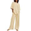 2 Piece Cotton Linen Outfits for Women Summer Dressy Business Work Suits Streetwear Button Down Tops and Pants Suit view 1