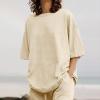 2 Piece Cotton Linen Outfits for Women Summer Dressy Business Work Suits Streetwear Button Down Tops and Pants Suit view 2