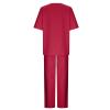 2 Piece Cotton Linen Outfits for Women Summer Dressy Business Work Suits Streetwear Button Down Tops and Pants Suit view 2