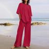 2 Piece Cotton Linen Outfits for Women Summer Dressy Business Work Suits Streetwear Button Down Tops and Pants Suit view 4