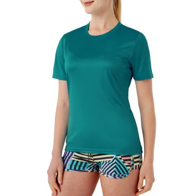 SG Edge Women Essential Short Sleeve Rash Guard Swim Shirt,Tropical Green,Size S