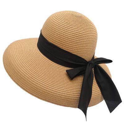Women Wide Brim Straw Summer Hat UV Protection Sun Hat Elegant Bowknot Beach Hat Packable Travel Bucket Sun Hat