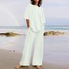 2 Piece Cotton Linen Outfits for Women Summer Dressy Business Work Suits Streetwear Button Down Tops and Pants Suit view 4