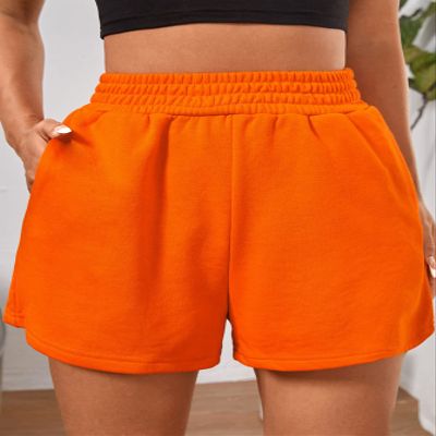 AKIOLOAS Women's Shorts Neon Orange Elastic Waist Shorts Women's Shorts Shorts for Women (Color : Orange, Size : X-Large)