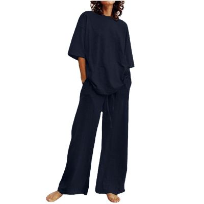 2 Piece Cotton Linen Outfits for Women Summer Dressy Business Work Suits Streetwear Button Down Tops and Pants Suit