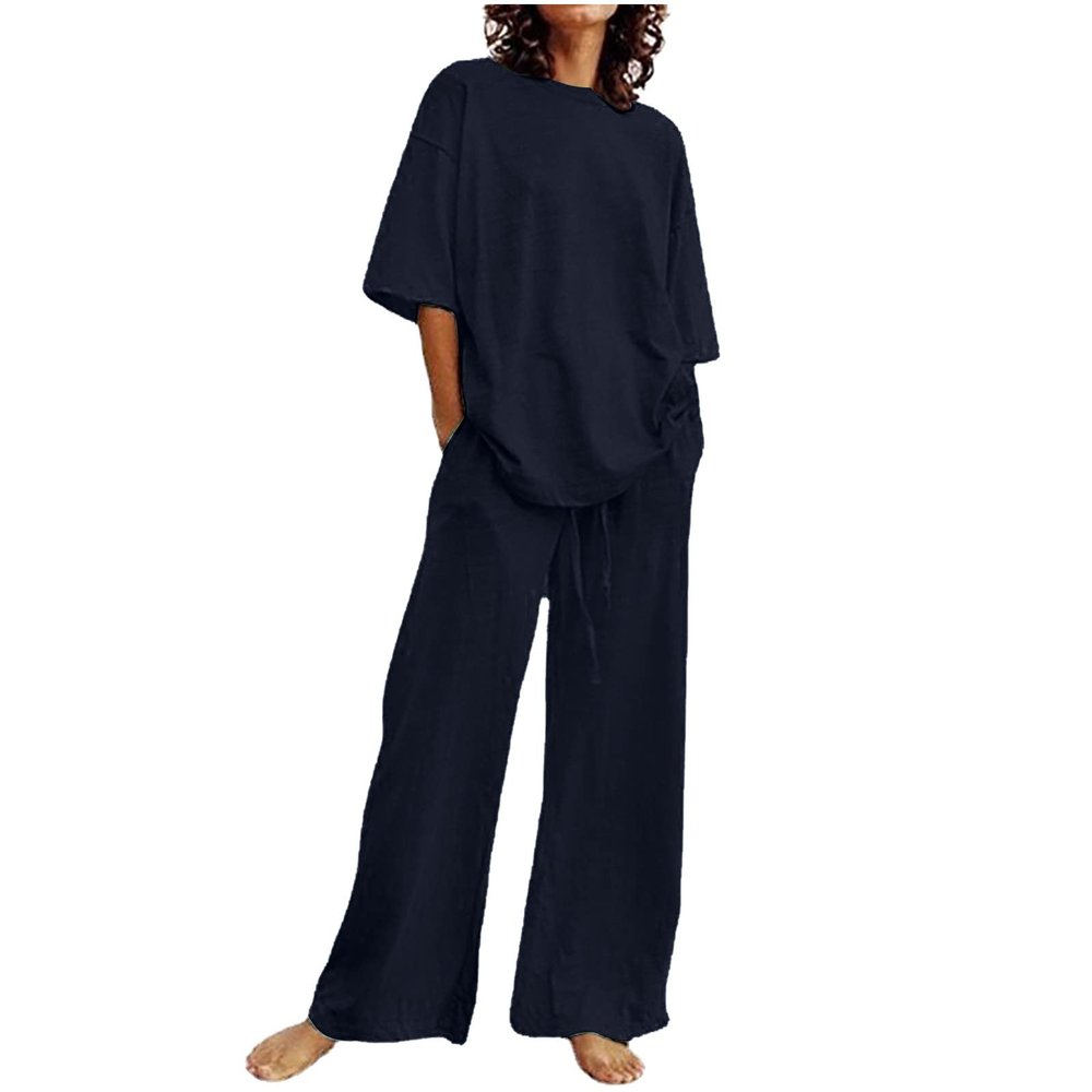 2 Piece Cotton Linen Outfits for Women Summer Dressy Business Work Suits Streetwear Button Down Tops and Pants Suit