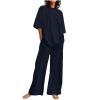 2 Piece Cotton Linen Outfits for Women Summer Dressy Business Work Suits Streetwear Button Down Tops and Pants Suit view 1