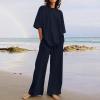 2 Piece Cotton Linen Outfits for Women Summer Dressy Business Work Suits Streetwear Button Down Tops and Pants Suit view 4
