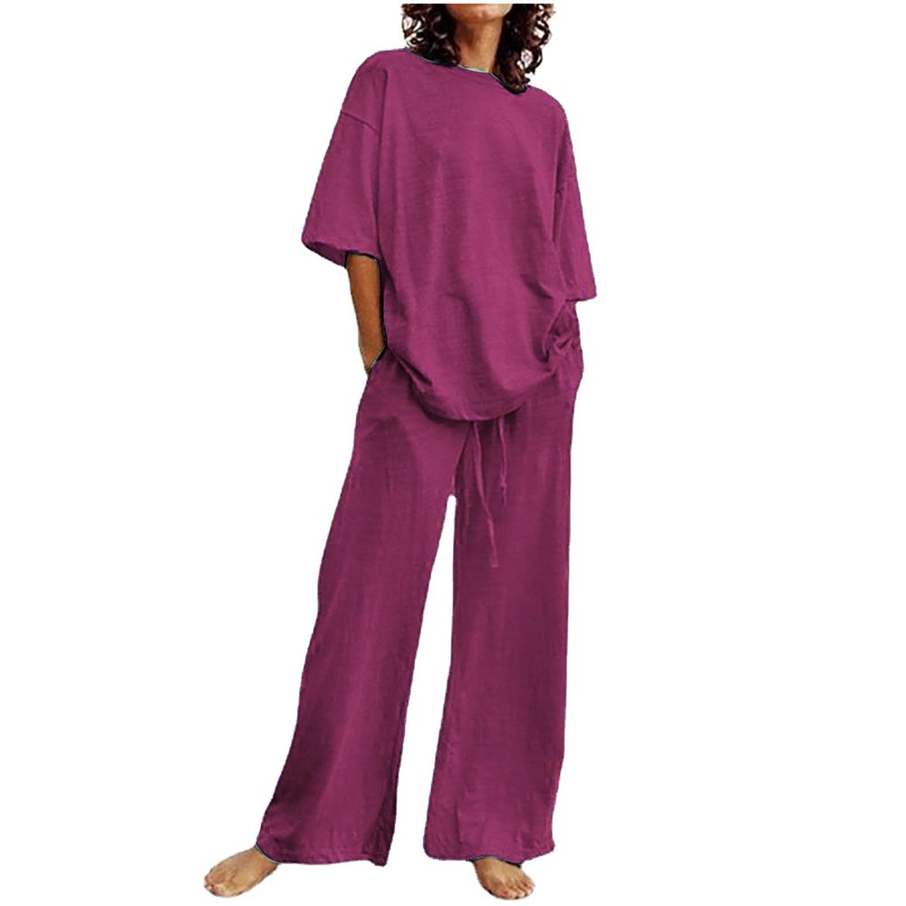 2 Piece Cotton Linen Outfits for Women Summer Dressy Business Work Suits Streetwear Button Down Tops and Pants Suit