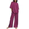2 Piece Cotton Linen Outfits for Women Summer Dressy Business Work Suits Streetwear Button Down Tops and Pants Suit view 1