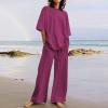 2 Piece Cotton Linen Outfits for Women Summer Dressy Business Work Suits Streetwear Button Down Tops and Pants Suit view 4