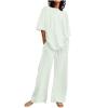 2 Piece Cotton Linen Outfits for Women Summer Dressy Business Work Suits Streetwear Button Down Tops and Pants Suit view 1