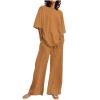 2 Piece Cotton Linen Outfits for Women Summer Dressy Business Work Suits Streetwear Button Down Tops and Pants Suit view 1