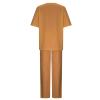 2 Piece Cotton Linen Outfits for Women Summer Dressy Business Work Suits Streetwear Button Down Tops and Pants Suit view 2