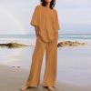 2 Piece Cotton Linen Outfits for Women Summer Dressy Business Work Suits Streetwear Button Down Tops and Pants Suit view 4