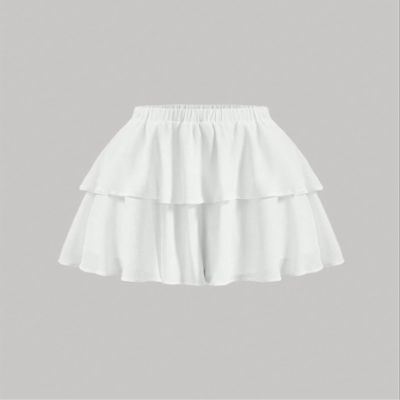 AKIOLOAS Women's Shorts Elastic Waist Two Layer Hem Skort Women's Shorts Shorts for Women (Color : White, Size : Small)