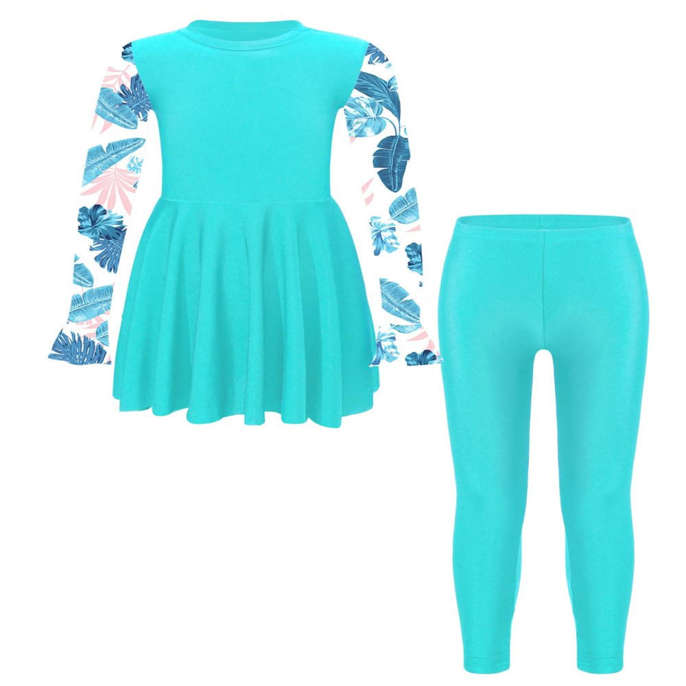 Eandarui Kids Girls Rash Guard Swimsuit Long Sleeve Swim Dress with Pants Full Body Cover Sun Protection Beachwear Lakegreen 16 Years