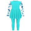 Eandarui Kids Girls Rash Guard Swimsuit Long Sleeve Swim Dress with Pants Full Body Cover Sun Protection Beachwear Lakegreen 16 Years view 3