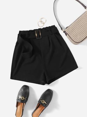 AKIOLOAS Women's Shorts Paperbag Waist Belted Shorts Women's Shorts Shorts for Women (Color : Black, Size : Medium)