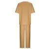 Lmdudan 2 Piece Cotton Linen Outfits for Women Summer Dressy Business Work Suits Streetwear Button Down Tops and Pants Suit,New-4*khaki view 2