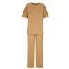 Lmdudan 2 Piece Cotton Linen Outfits for Women Summer Dressy Business Work Suits Streetwear Button Down Tops and Pants Suit,New-4*khaki view 3
