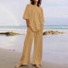 Lmdudan 2 Piece Cotton Linen Outfits for Women Summer Dressy Business Work Suits Streetwear Button Down Tops and Pants Suit,New-4*khaki view 4