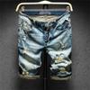 Men's Stretchy Retro Cotton Denim Shorts Ripped Straight Jean Shorts Casual Classic Short Pants with Pockets (Blue,32) view 2