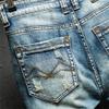 Men's Stretchy Retro Cotton Denim Shorts Ripped Straight Jean Shorts Casual Classic Short Pants with Pockets (Blue,32) view 3