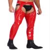 Freebily Men's Shiny Metallic Leather Skinny Pants Stage Club Trousers Crotchless Chaps Leggings Red 3X-Large view 2