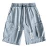 Men's Mid Waist Straight Classic Denim Shorts Ripped Washed Jean Shorts Summer Loose Short Pants with Pockets (Blue,Large) view 1