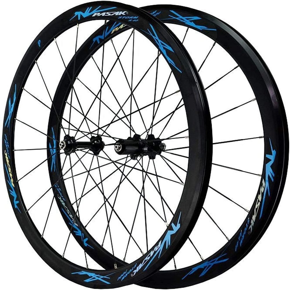 ZECHAO V Brake Road Bike Wheelset 700C,Double Wall Ultra-Light Aluminum Alloy 40mm Racing Cycling Wheels C Brake for 7/8/9/10/11 Speed Wheelset (Color : Blue, Size : 700C)