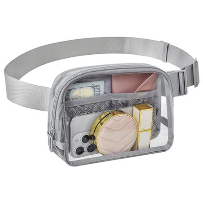 Clear Fanny Pack for Stadium Events Clear Belt Bag for Women Men for Concerts Sports Beach Hiking Cycling(Grey)