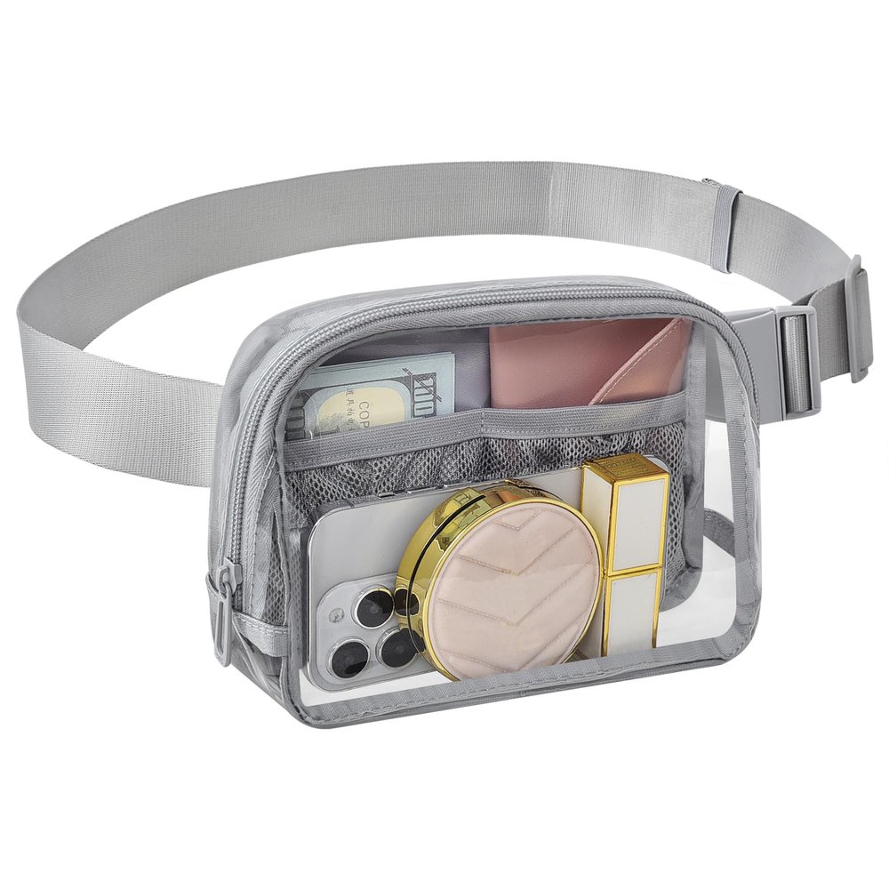 Clear Fanny Pack for Stadium Events Clear Belt Bag for Women Men for Concerts Sports Beach Hiking Cycling(Grey)