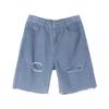 Men's Loose Straight Stretchy Denim Shorts Washed Ripped Jean Shorts Casual Classic Short Pants with Pockets (Blue,Large)