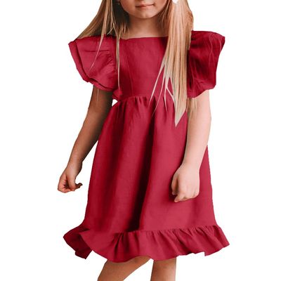 Bigeoosh Girls Ruffle Sleeve A-Line Swing Flared Floral Hem Boat Neck Loose Fit Summer Party Dress for 5-12 Years Kids