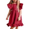 Bigeoosh Girls Ruffle Sleeve A-Line Swing Flared Floral Hem Boat Neck Loose Fit Summer Party Dress for 5-12 Years Kids view 1