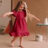 Bigeoosh Girls Ruffle Sleeve A-Line Swing Flared Floral Hem Boat Neck Loose Fit Summer Party Dress for 5-12 Years Kids view 2