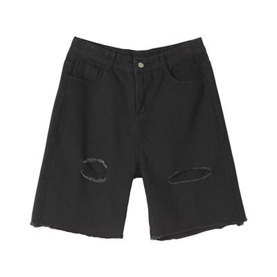 Men's Loose Straight Stretchy Denim Shorts Washed Ripped Jean Shorts Casual Classic Short Pants with Pockets (Black,XX-Large)