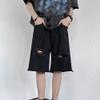 Men's Loose Straight Stretchy Denim Shorts Washed Ripped Jean Shorts Casual Classic Short Pants with Pockets (Black,XX-Large) view 2